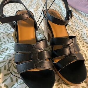 WOMENS SIZE 10 Elegant Black Strappy Wedge Sandals NEW WITH TAGS